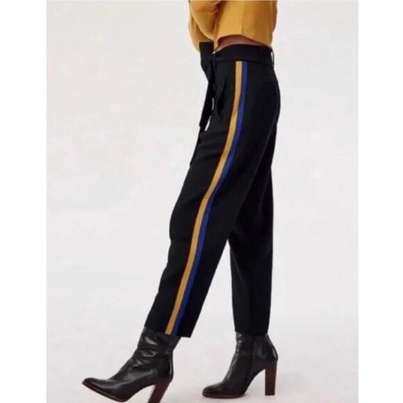 Aritzia Wilfred Dress Pants Womens 6 Black Yellow Blue Side Stripe High Rise - Picture 1 of 13
